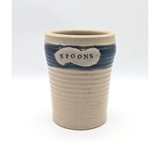 Vintage Kitchen Counter Utensil SPOON‎ Crock 5.5" Farmhouse Country Stoneware